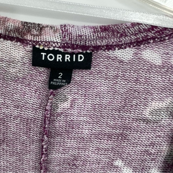 Torrid Hacci Floral HI-LO Kimono Cardigan Purple Size 2 2X Women’s plus duster - Picture 9 of 14